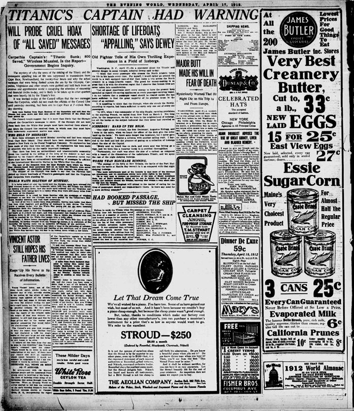 The Evening World du 17/04/1912